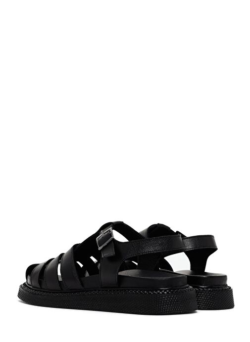 Kadın Siyah Bantlı Deri Comfort Sandalet 25SFD300418 - Görsel 6