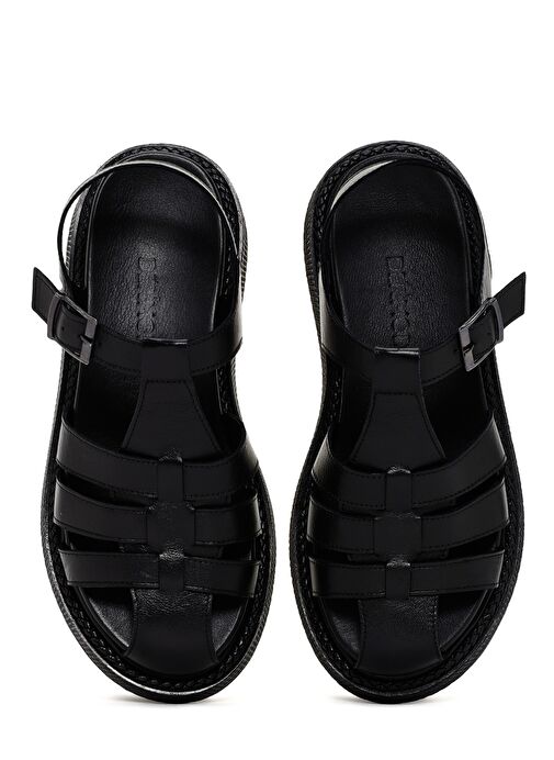 Kadın Siyah Bantlı Deri Comfort Sandalet 25SFD300418 - Görsel 8