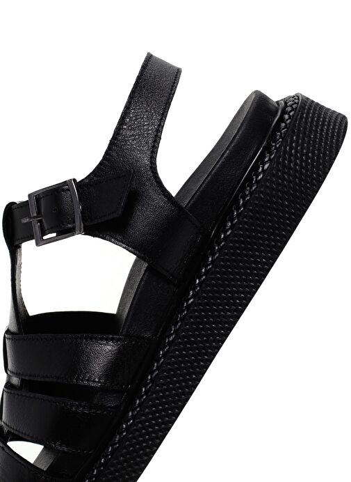 Kadın Siyah Bantlı Deri Comfort Sandalet 25SFD300418 - Görsel 9