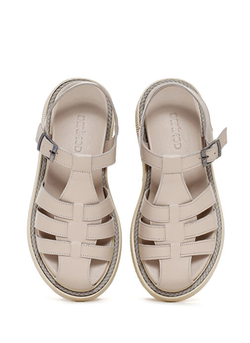 Kadın Vizon Bantlı Deri Comfort Sandalet 25SFD300418 - Görsel 8