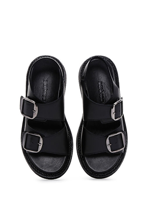 Kadın Siyah Çift Tokalı Deri Comfort Sandalet 25SFD300018 - Görsel 7
