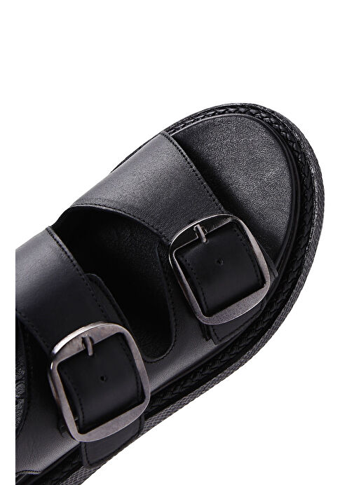 Kadın Siyah Çift Tokalı Deri Comfort Sandalet 25SFD300018 - Görsel 8