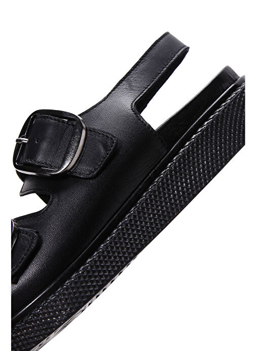 Kadın Siyah Çift Tokalı Deri Comfort Sandalet 25SFD300018 - Görsel 9