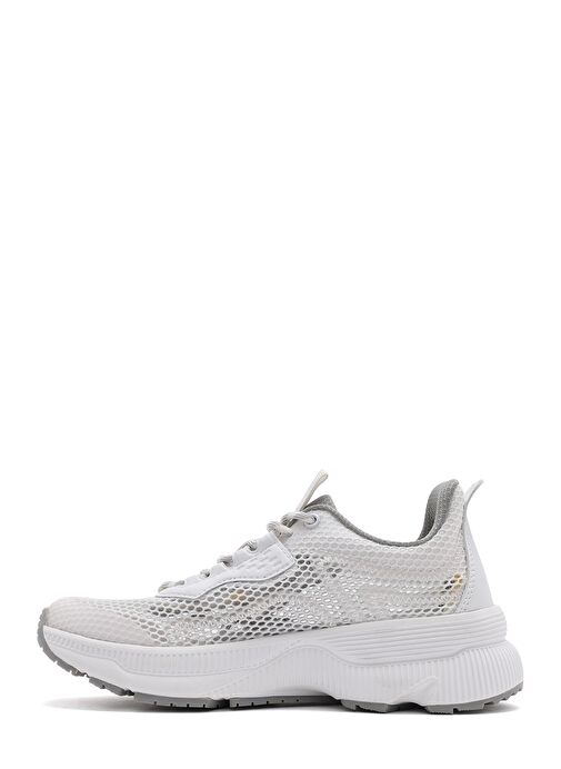 Kadın Beyaz Bağcıklı Kalın Tabanlı Kumaş Sneaker 25SFE48576F - Görsel 3