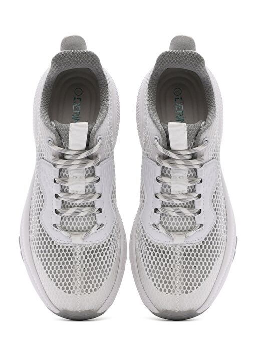 Kadın Beyaz Bağcıklı Kalın Tabanlı Kumaş Sneaker 25SFE48576F - Görsel 8