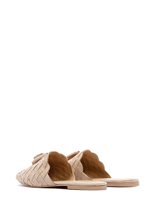 Kadın Bej Örgü Deri Terlik 25SFD290029 - Görsel 6