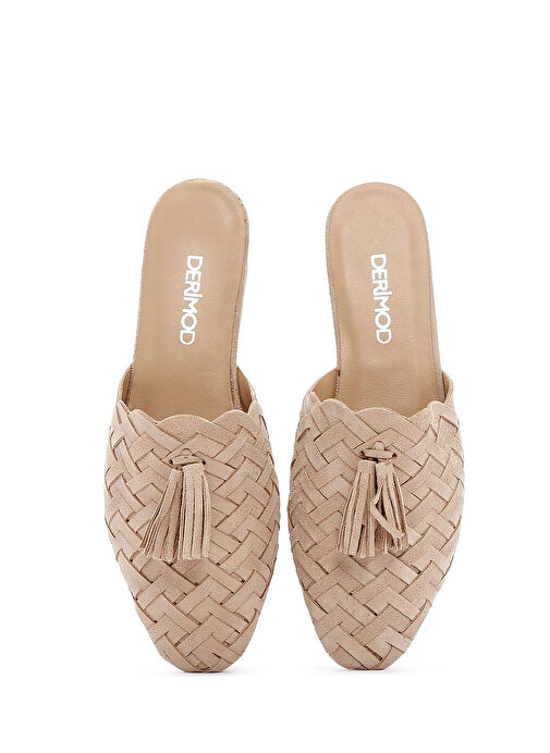 Kadın Bej Örgü Deri Terlik 25SFD290029 - Görsel 7