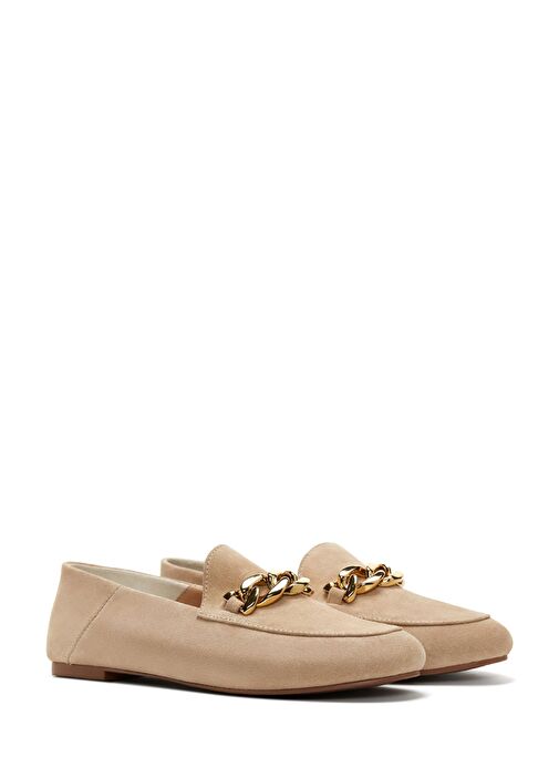 Kadın Bej Süet Deri Maskülen Loafer 25SFD290110 - Görsel 4