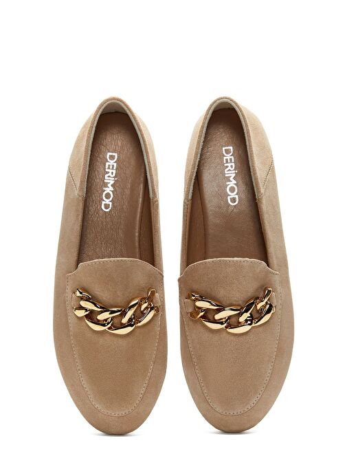 Kadın Bej Süet Deri Maskülen Loafer 25SFD290110 - Görsel 6