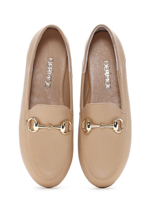 Kadın Bej Deri Maskülen Loafer 25SFD290218 - Görsel 7