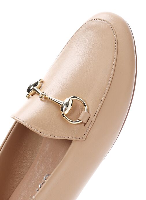 Kadın Bej Deri Maskülen Loafer 25SFD290218 - Görsel 9