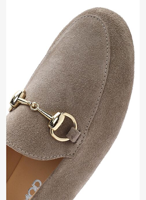Kadın Vizon Tokalı Süet Deri Maskülen Loafer 25SFD290210 - Görsel 4