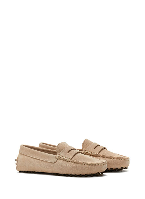 Kadın Bej Süet Deri Penny Loafer 25SFD290310 - Görsel 4