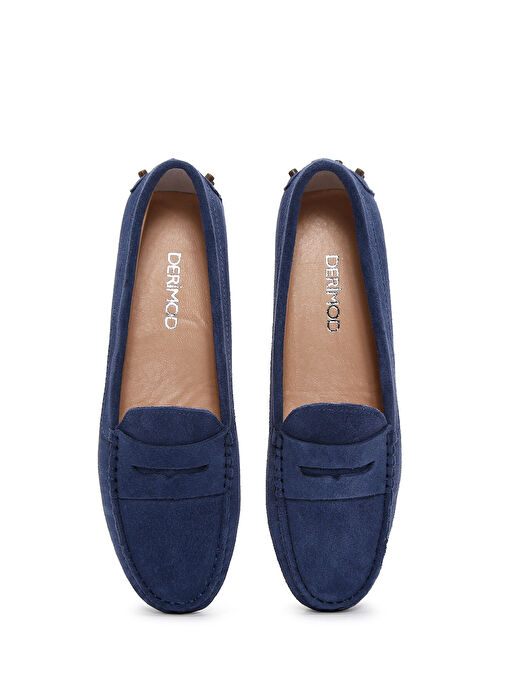 Kadın Lacivert Süet Deri Penny Loafer 25SFD290310 - Görsel 7