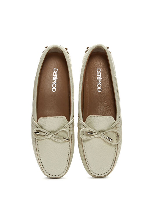 Kadın Krem Fiyonklu Deri Loafer 25SFD2904FT - Görsel 7