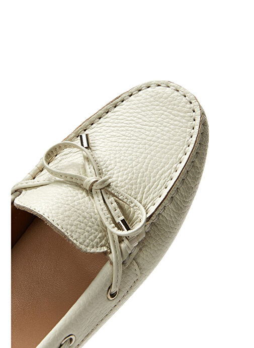 Kadın Krem Fiyonklu Deri Loafer 25SFD2904FT - Görsel 9