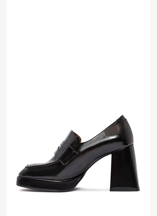 Kadın Siyah Kalın Topuklu Deri Loafer 24WFD132922 - Görsel 5