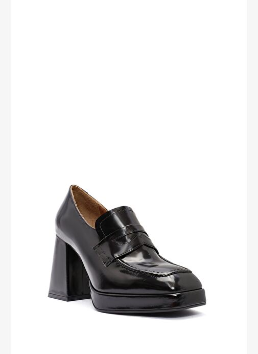 Kadın Siyah Kalın Topuklu Deri Loafer 24WFD132922 - Görsel 8