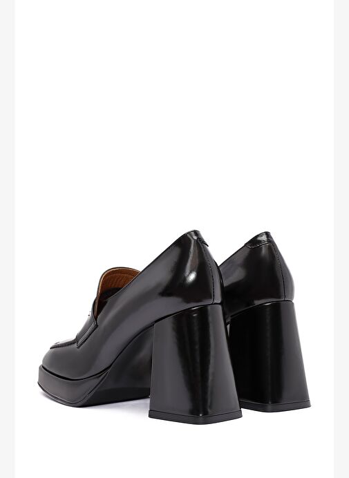 Kadın Siyah Kalın Topuklu Deri Loafer 24WFD132922 - Görsel 7