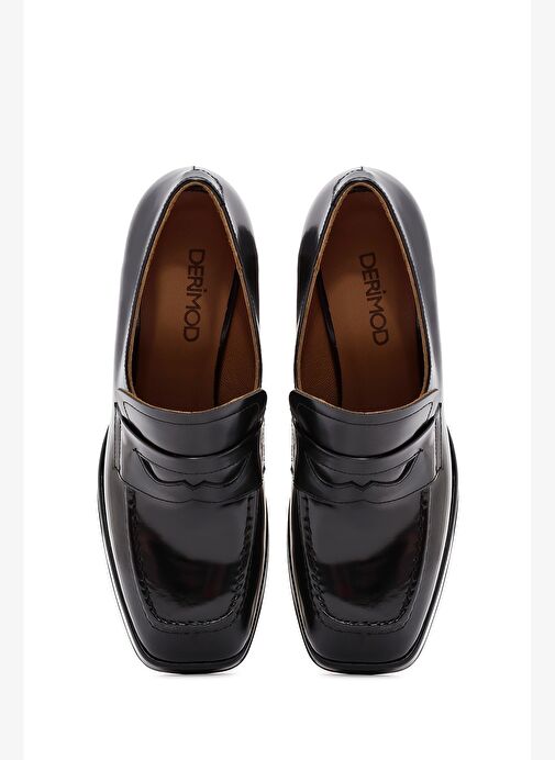 Kadın Siyah Kalın Topuklu Deri Loafer 24WFD132922 - Görsel 9