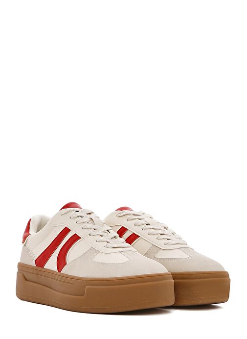 Kadın Bej Bağcıklı Kalın Tabanlı Sneaker 25SFD430714 - Görsel 4