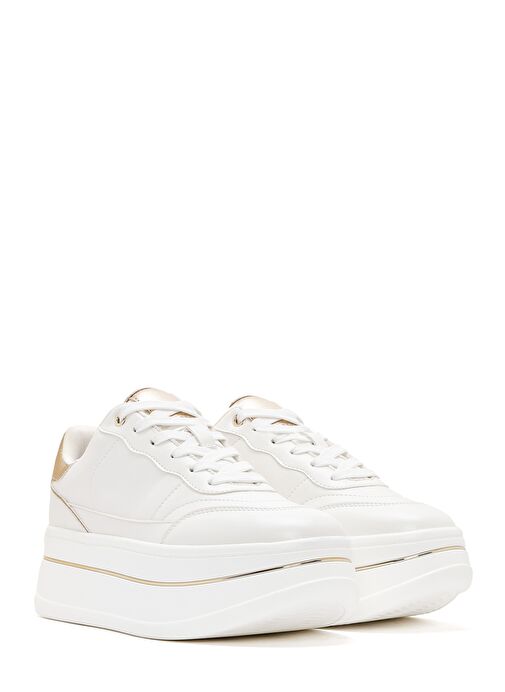 Kadın Beyaz Bağcıklı Kalın Tabanlı Sneaker 25SFD431018 - Görsel 4