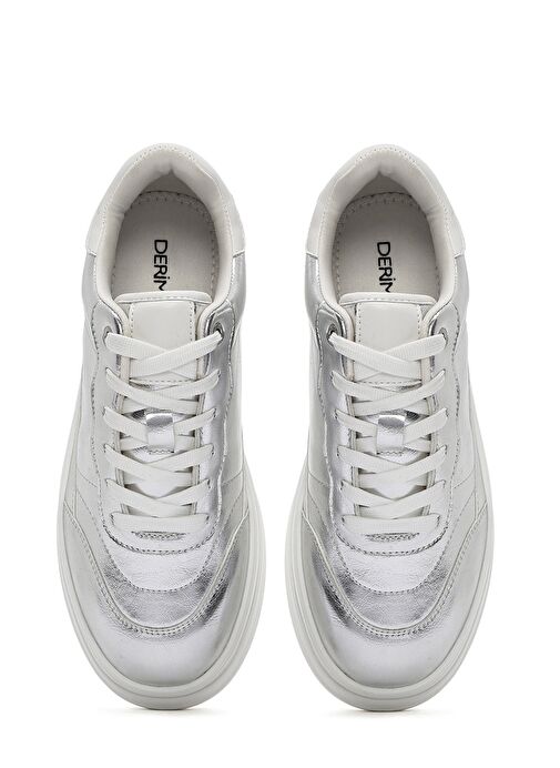 Kadın Gümüş Bağcıklı Kalın Tabanlı Metalik Sneaker 25SFD431032 - Görsel 8