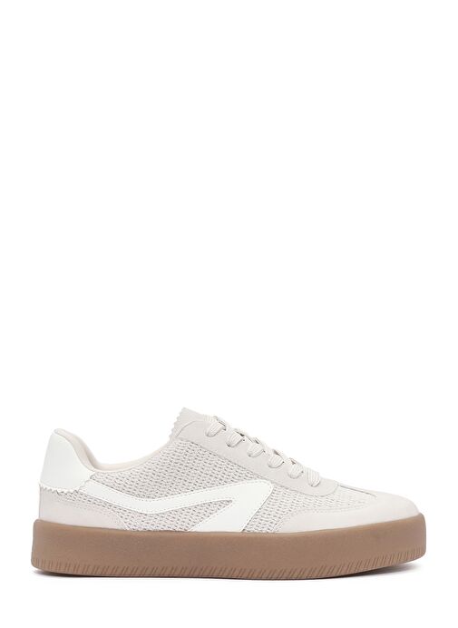 Kadın Bej Bağcıklı Kalın Tabanlı Sneaker 25SFD430514 - Görsel 2