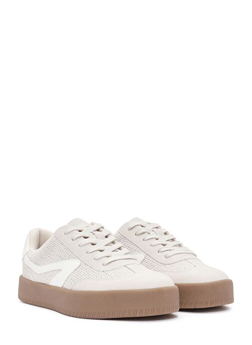 Kadın Bej Bağcıklı Kalın Tabanlı Sneaker 25SFD430514 - Görsel 4