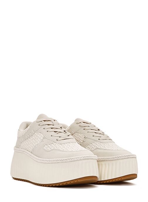 Kadın Bej Bağcıklı Kalın Tabanlı Örgülü Sneaker 25SFD430914 - Görsel 4