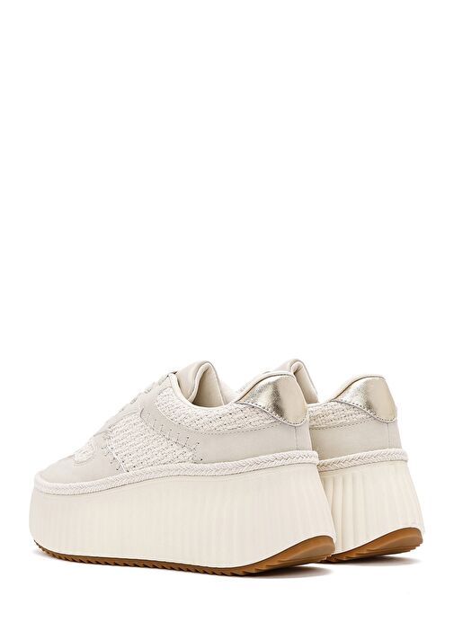 Kadın Bej Bağcıklı Kalın Tabanlı Örgülü Sneaker 25SFD430914 - Görsel 6