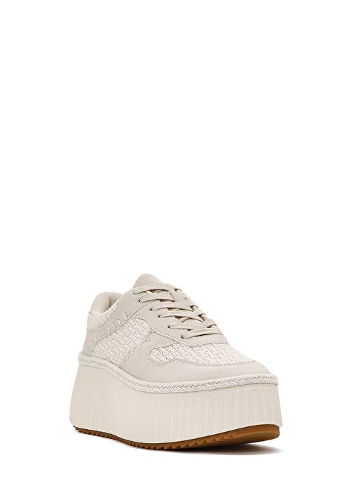 Kadın Bej Bağcıklı Kalın Tabanlı Örgülü Sneaker 25SFD430914 - Görsel 7