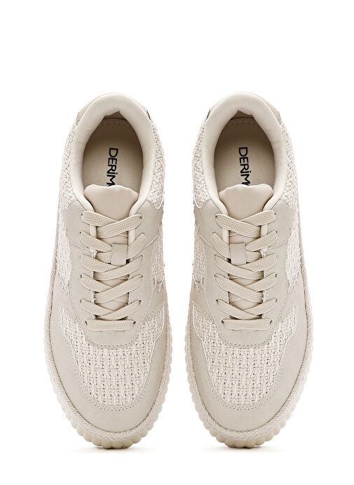 Kadın Bej Bağcıklı Kalın Tabanlı Örgülü Sneaker 25SFD430914 - Görsel 8