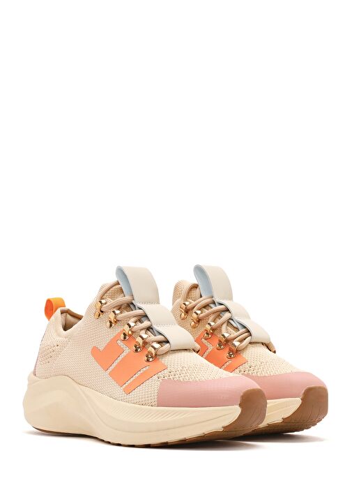 Derimod Zero Kadın Bej Kalın Tabanlı Bağcıklı Kumaş Sneaker 25SFD43166F - Görsel 4