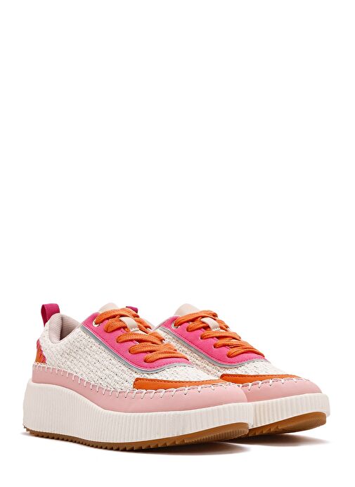 Kadın Çok Renkli Bağcıklı Kalın Tabanlı Örgülü Sneaker 25SFD43086F - Görsel 4