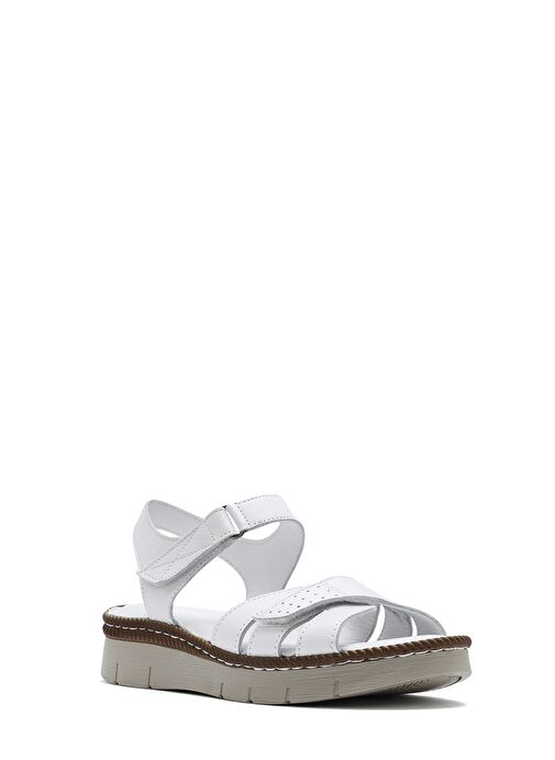 Kadın Beyaz Bilekten Bantlı Kalın Tabanlı Deri Comfort Sandalet 25SFD320518 - Görsel 7