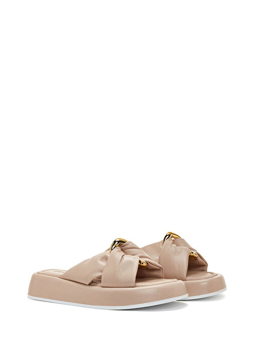 Kadın Bej Toka Detaylı Deri Terlik 25SFD130018 - Görsel 4