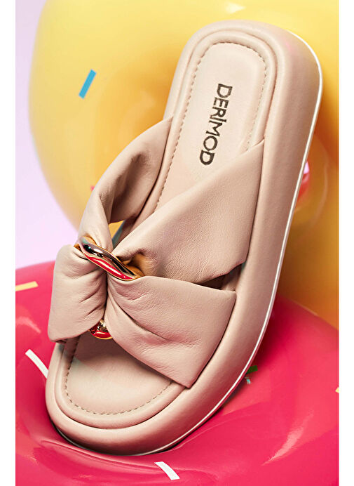 Kadın Bej Toka Detaylı Deri Terlik 25SFD130018 - Görsel 8