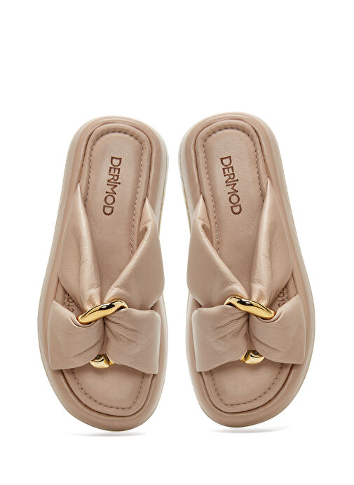 Kadın Bej Toka Detaylı Deri Terlik 25SFD130018 - Görsel 9