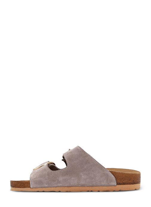 Kadın Bej Tokalı Süet Deri Terlik 25SFD130110 - Görsel 3