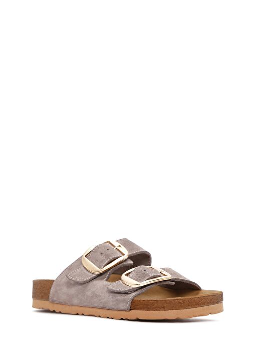 Kadın Bej Tokalı Süet Deri Terlik 25SFD130110 - Görsel 7