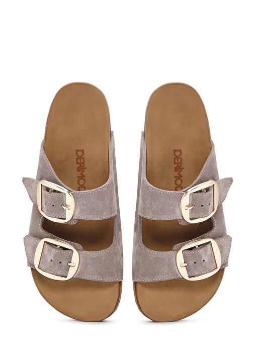 Kadın Bej Tokalı Süet Deri Terlik 25SFD130110 - Görsel 8