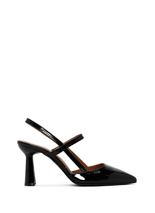 Kadın Siyah Arkası Açık Kalın Topuklu Rugan Deri Ayakkabı 25SFD130416 - Görsel 2