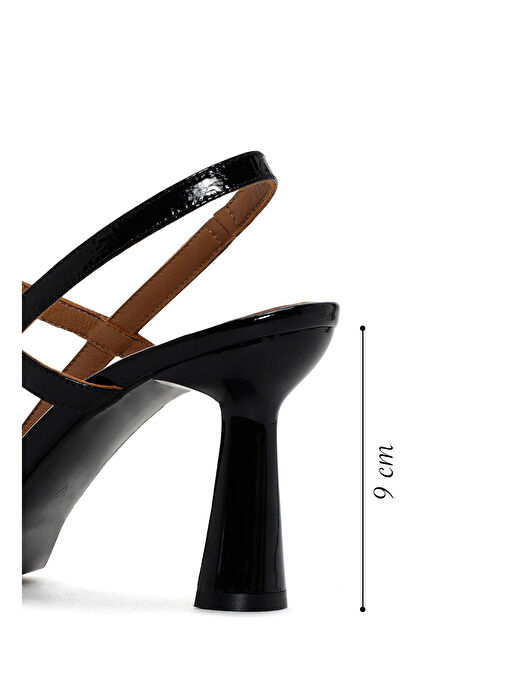 Kadın Siyah Arkası Açık Kalın Topuklu Rugan Deri Ayakkabı 25SFD130416 - Görsel 3