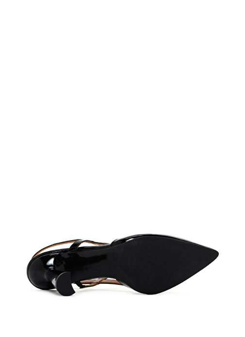 Kadın Siyah Arkası Açık Kalın Topuklu Rugan Deri Ayakkabı 25SFD130416 - Görsel 6