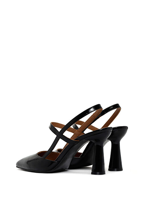 Kadın Siyah Arkası Açık Kalın Topuklu Rugan Deri Ayakkabı 25SFD130416 - Görsel 7
