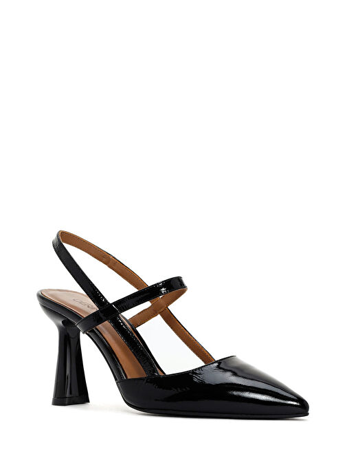Kadın Siyah Arkası Açık Kalın Topuklu Rugan Deri Ayakkabı 25SFD130416 - Görsel 8
