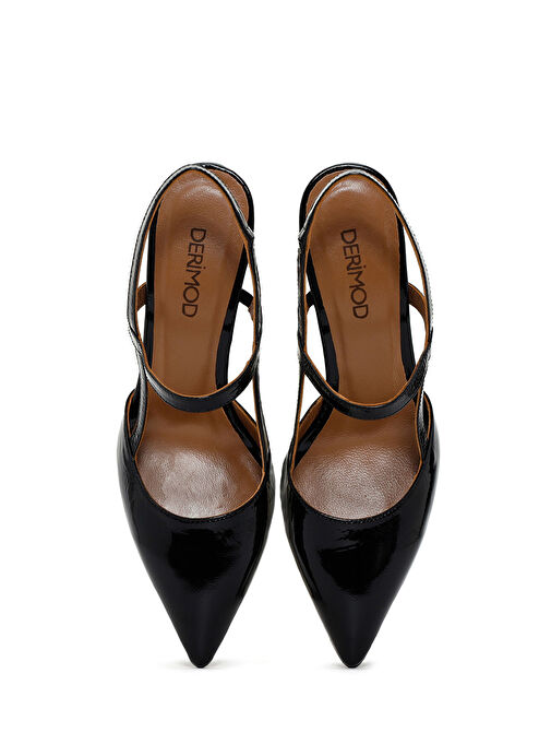 Kadın Siyah Arkası Açık Kalın Topuklu Rugan Deri Ayakkabı 25SFD130416 - Görsel 9