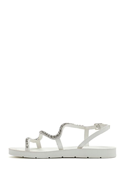 Kadın Beyaz Taşlı Sandalet 25SFE464114 - Görsel 3