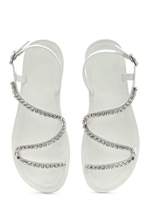 Kadın Beyaz Taşlı Sandalet 25SFE464114 - Görsel 8